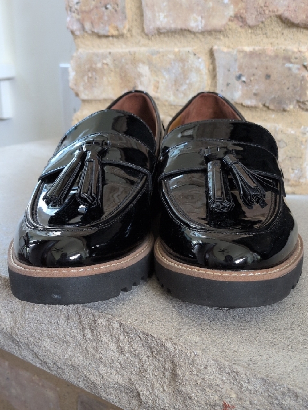 FRANCO SARTO I Faux Black Patent Leather Franco Carolynn Tassel Loafer Shoes, 10 - Picture 3 of 14